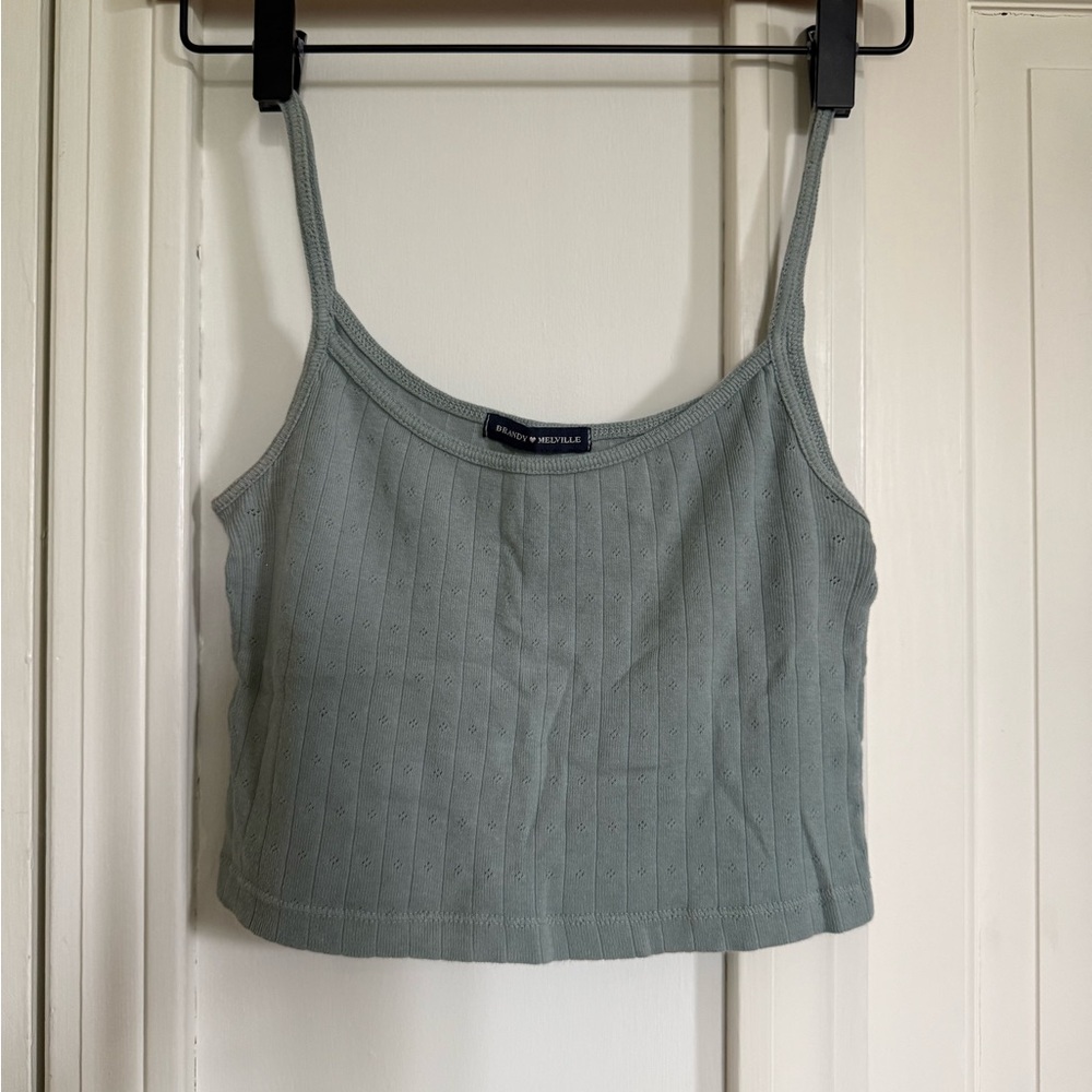 Brandy Melville Skylar Pointelle Green Crop Top Tank